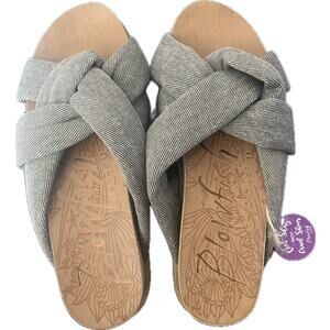 Blowfish Malibu vegan cork brown white striped fabric twist slides size 7 NWT